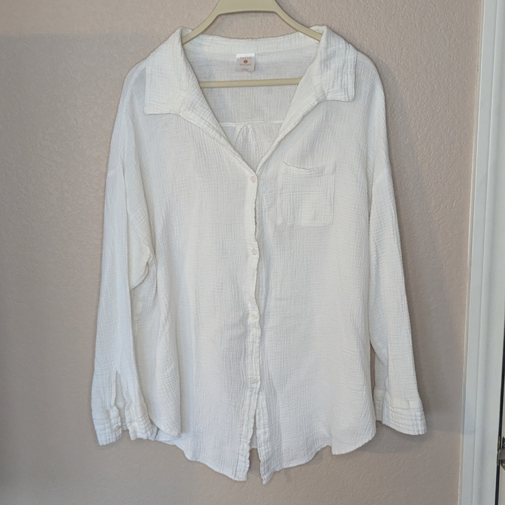 CoShade & Shore White 100% Cotton Button Up Top Size Large